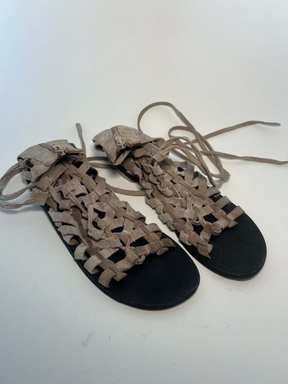 Free People Woven Gladiator Lace-Up Sandals, Taupe